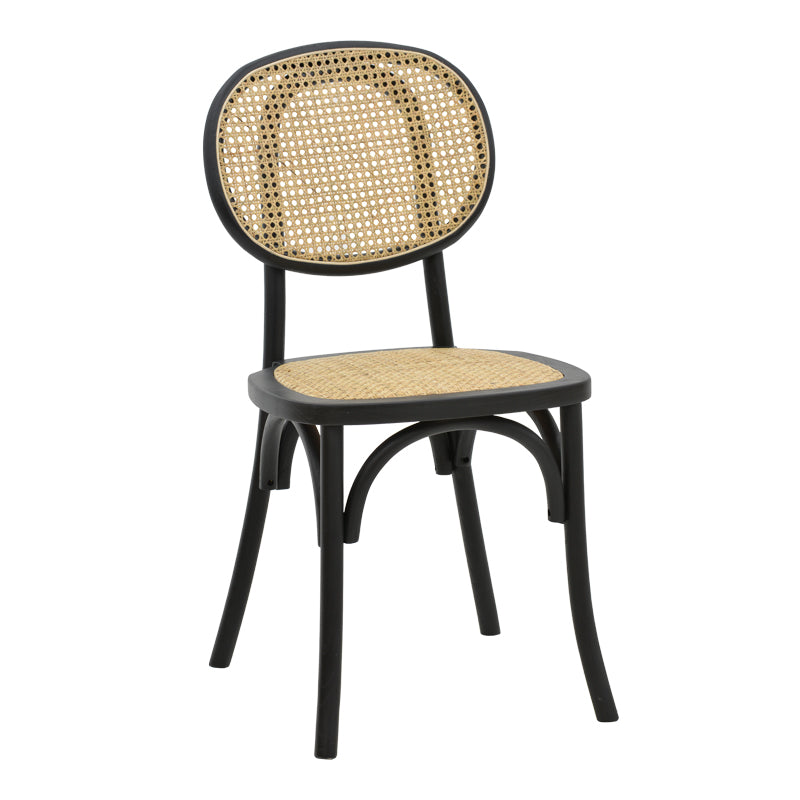 Καρέκλα Zoel Μαύρο Ξύλο Οξιάς-Φυσικό Rattan 45x52x82