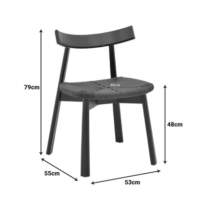 Καρέκλα Clareta Rubberwood-Σχοινί σε Μαύρη Απόχρωση 53x55x79