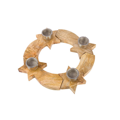 Κηροπήγιο Σετ Στρογγυλό 'Sternschnuppen' Ξύλο Εκρού 6x37εκ