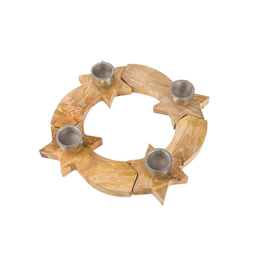 Κηροπήγιο Σετ Στρογγυλό 'Sternschnuppen' Ξύλο Εκρού 6x37εκ