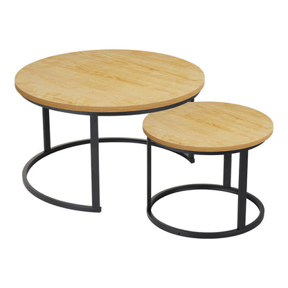 Solme I Living Room Table 2 pcs in Natural Color - Black Metal Legs