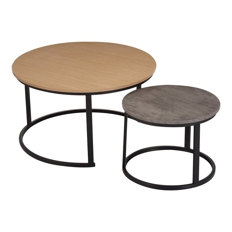 Solme I Coffee Tables Set of 2 Oak with Antique Grey and Black Metal Legs