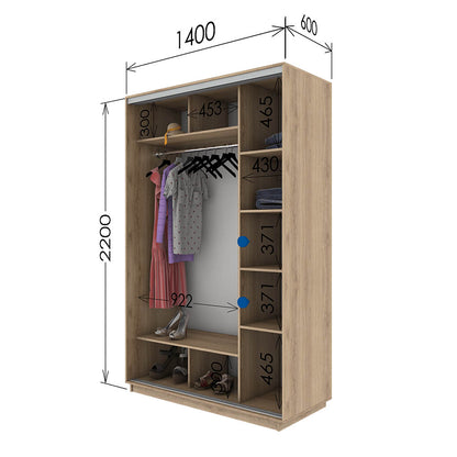 Ντουλάπα Συρόμενη Diamont Σονόμα 140x60x220
