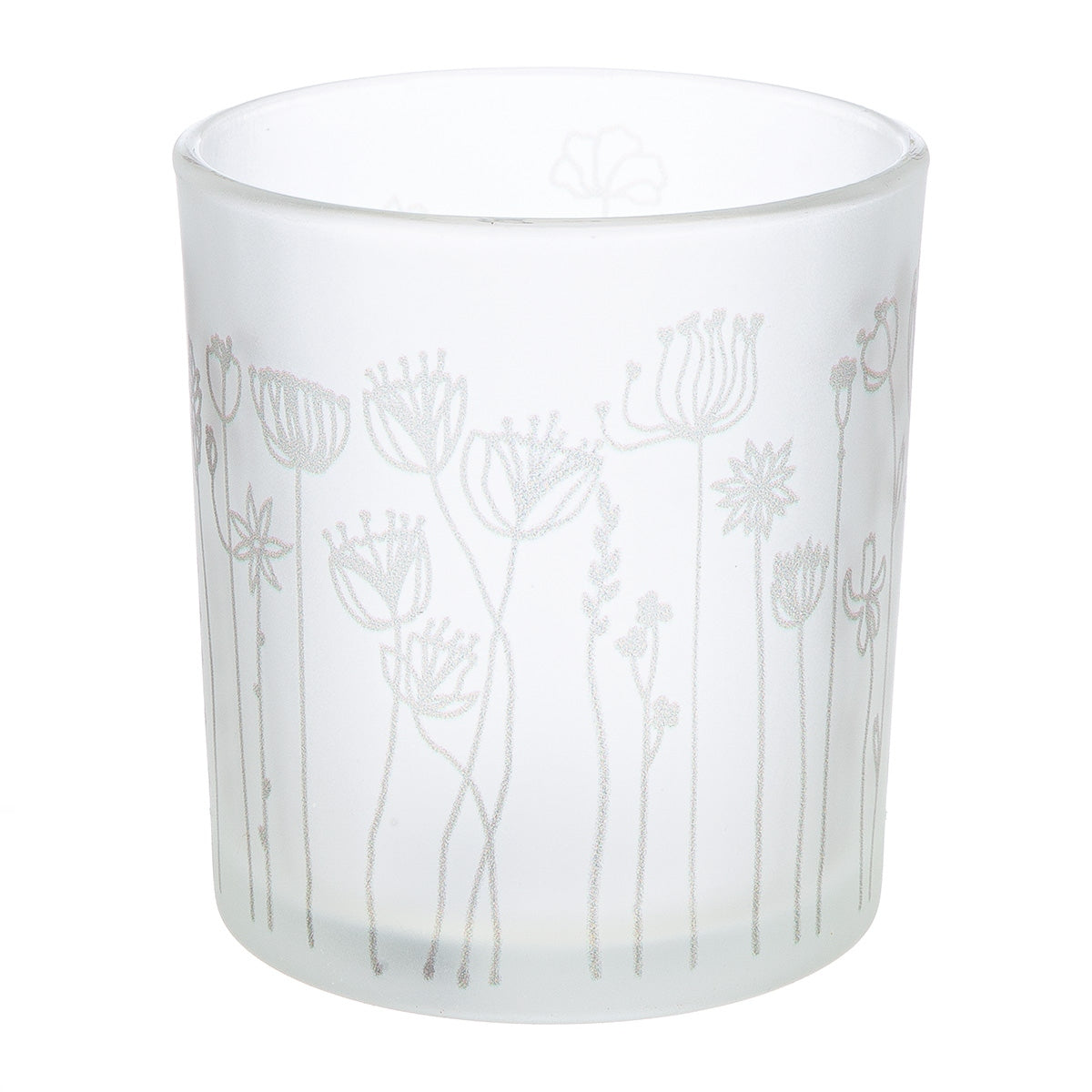 Φανάρι Καταιγίδας Cylindrical "Flower" Λουλουδάτο Design Γυάλινο Λευκό 7x7x18