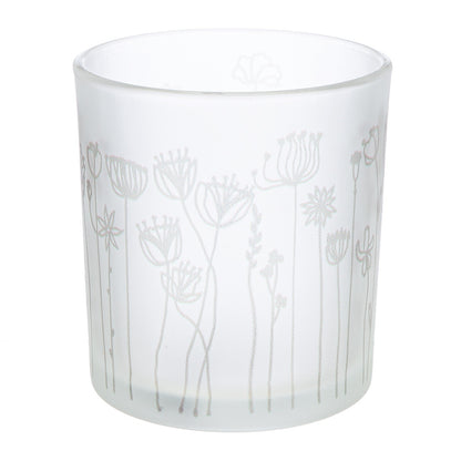 Φανάρι Καταιγίδας Cylindrical "Flower" Λουλουδάτο Design Γυάλινο Λευκό 7x7x18