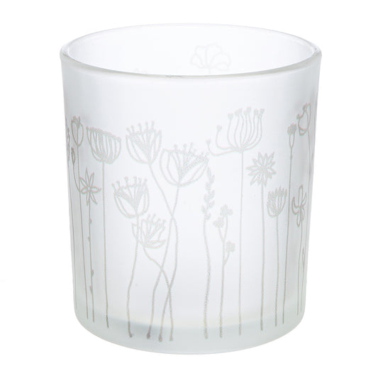 Φανάρι Καταιγίδας Cylindrical "Flower" Λουλουδάτο Design Γυάλινο Λευκό 7x7x18