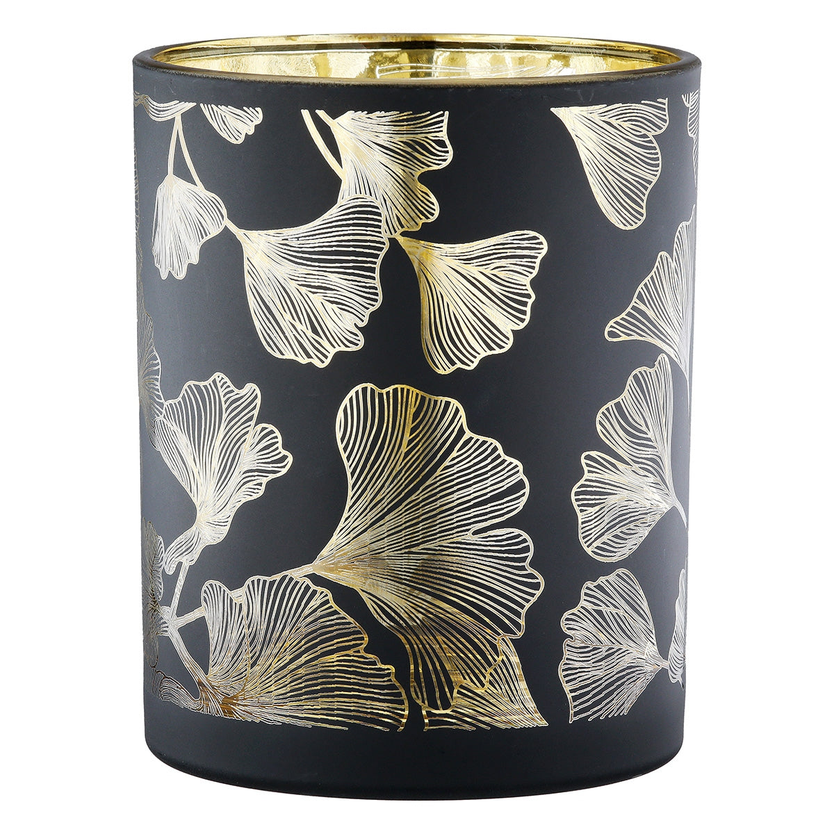 Φανάρι Καταιγίδας Cylindrical "Ginkgo" Ginkgo Motif Γυάλινο Μαύρο 7x7x18
