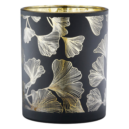 Φανάρι Καταιγίδας Cylindrical "Ginkgo" Ginkgo Motif Γυάλινο Μαύρο 7x7x18
