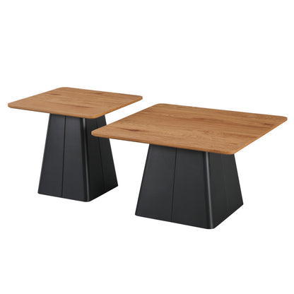 Coffee Tables Square Set of 2 Black Metal-MDF in Natural Color