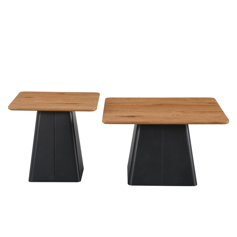 Coffee Tables Square Set of 2 Black Metal-MDF in Natural Color