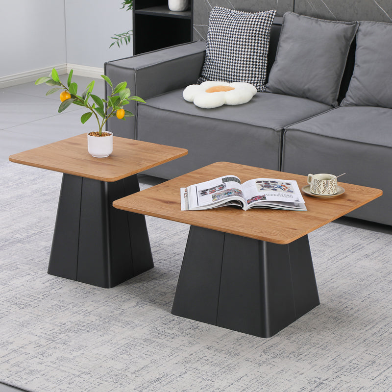 Coffee Tables Square Set of 2 Black Metal-MDF in Natural Color
