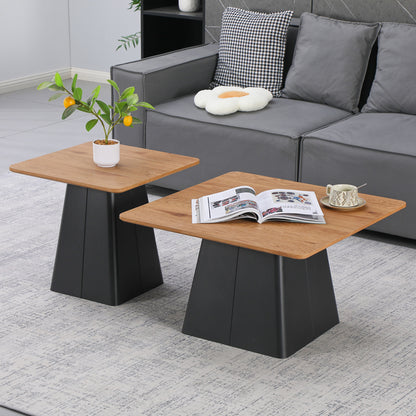 Coffee Tables Square Set of 2 Black Metal-MDF in Natural Color