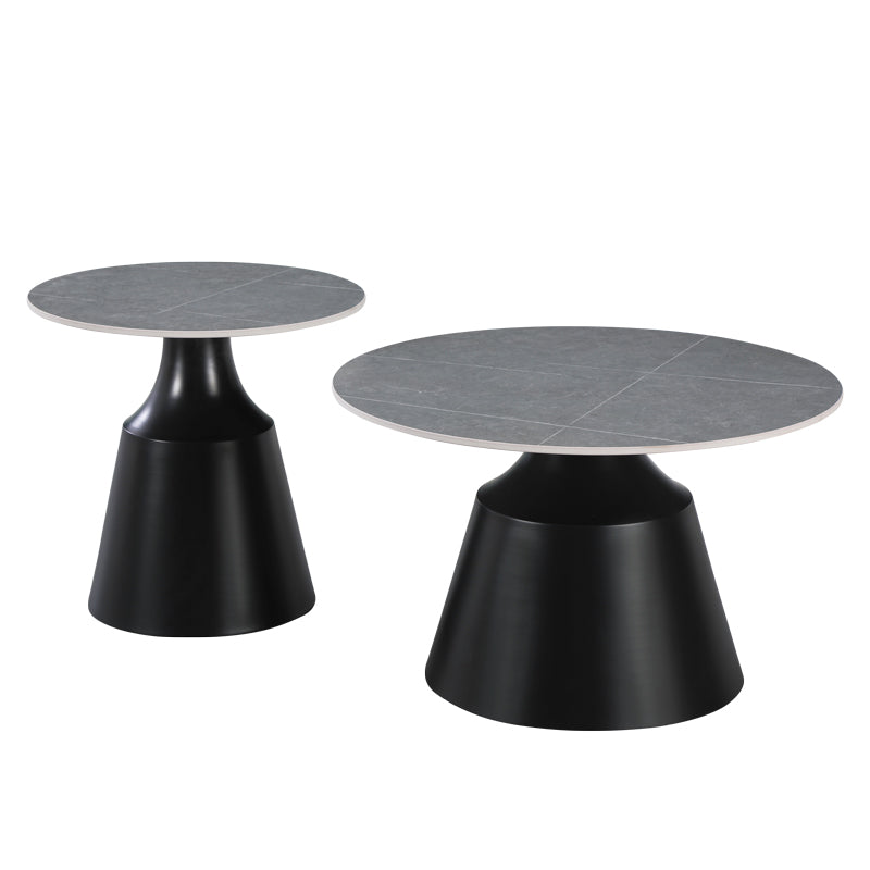 Sculpt Living Room Tables Set of 2 Metal Black - Sintered Stone Grey Marble
