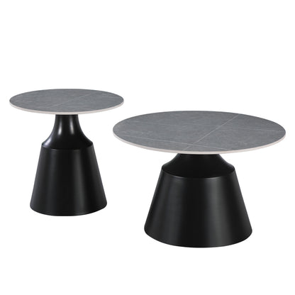 Sculpt Living Room Tables Set of 2 Metal Black - Sintered Stone Grey Marble