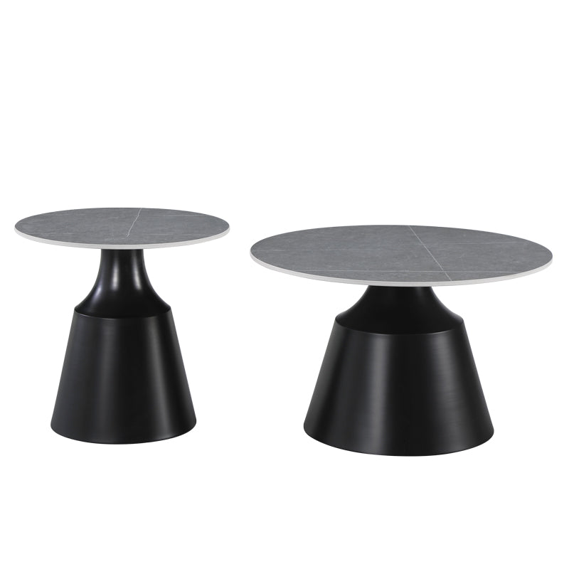 Sculpt Living Room Tables Set of 2 Metal Black - Sintered Stone Grey Marble