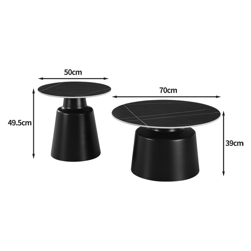 Sculpt Living Room Tables Set of 2 Metal Black - Sintered Stone Grey Marble