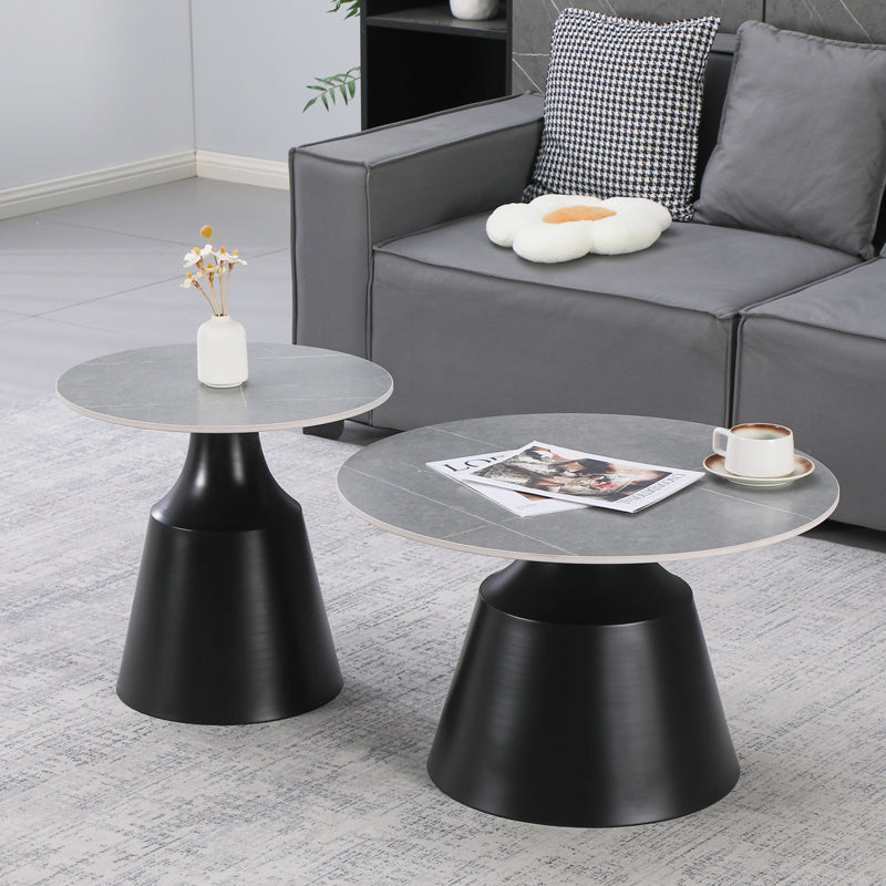 Sculpt Living Room Tables Set of 2 Metal Black - Sintered Stone Grey Marble