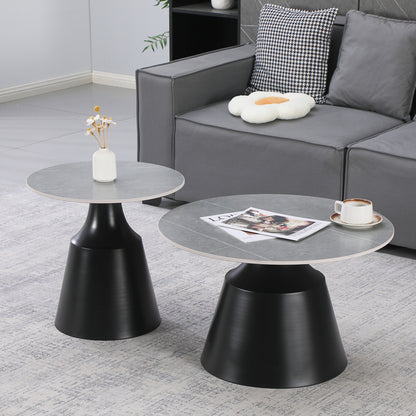 Sculpt Living Room Tables Set of 2 Metal Black - Sintered Stone Grey Marble