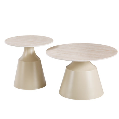 Sculpt Living Room Tables Set of 2 Metal Cappuccino - Sintered Stone Travertine Look