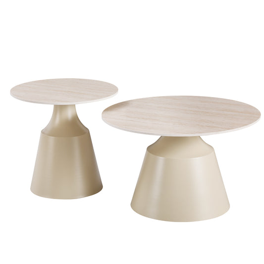 Τραπέζια Σαλονιού Sculpt Σετ 2 Τεμ Μέταλλο Cappuccino - Sintered Stone σε Όψη Τραβερτίνης