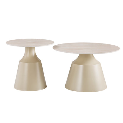 Sculpt Living Room Tables Set of 2 Metal Cappuccino - Sintered Stone Travertine Look