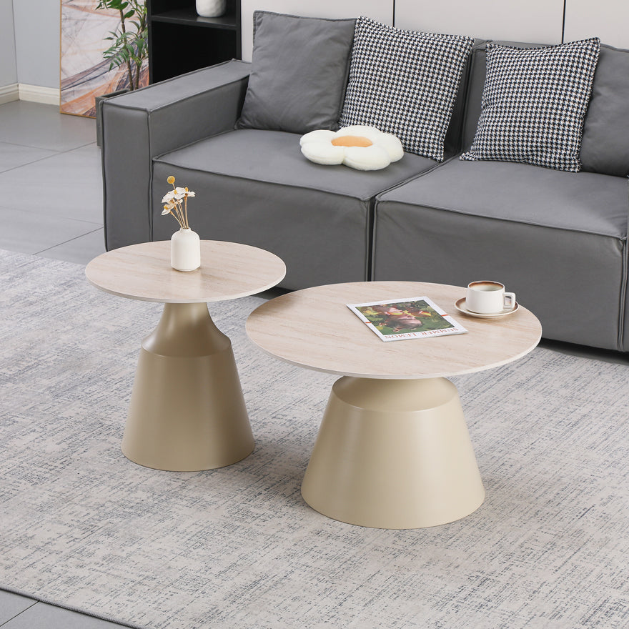 Sculpt Living Room Tables Set of 2 Metal Cappuccino - Sintered Stone Travertine Look