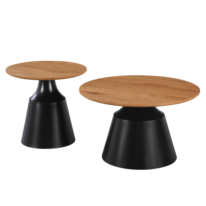 Parquet Coffee Tables Set of 2 Metal Black - MDF in Natural Shade