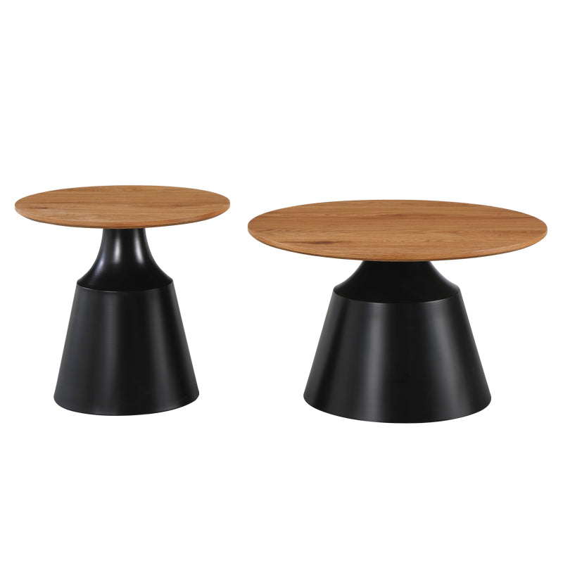 Parquet Coffee Tables Set of 2 Metal Black - MDF in Natural Shade