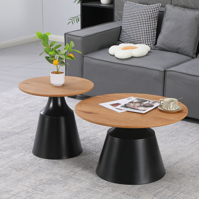 Parquet Coffee Tables Set of 2 Metal Black - MDF in Natural Shade