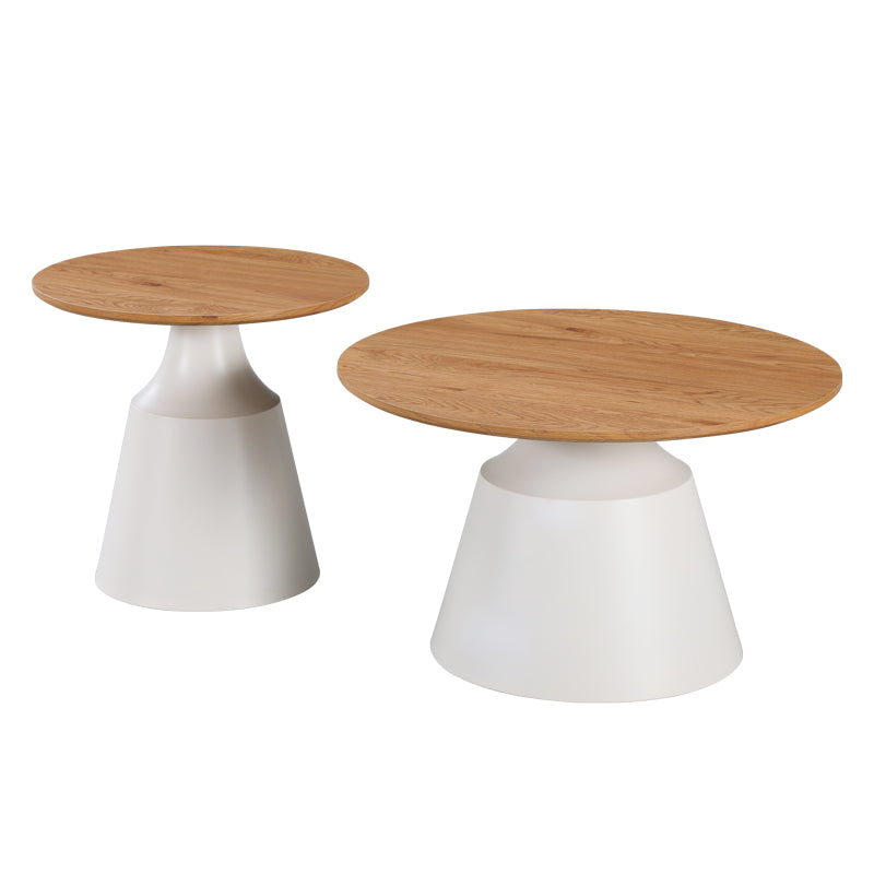 Parquet Living Room Tables Set of 2 Metal White - MDF in Natural Shade