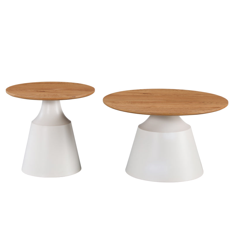 Parquet Living Room Tables Set of 2 Metal White - MDF in Natural Shade