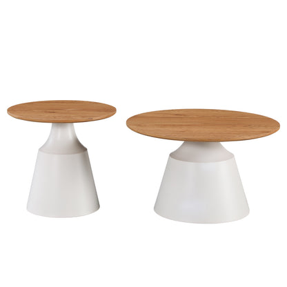 Parquet Living Room Tables Set of 2 Metal White - MDF in Natural Shade