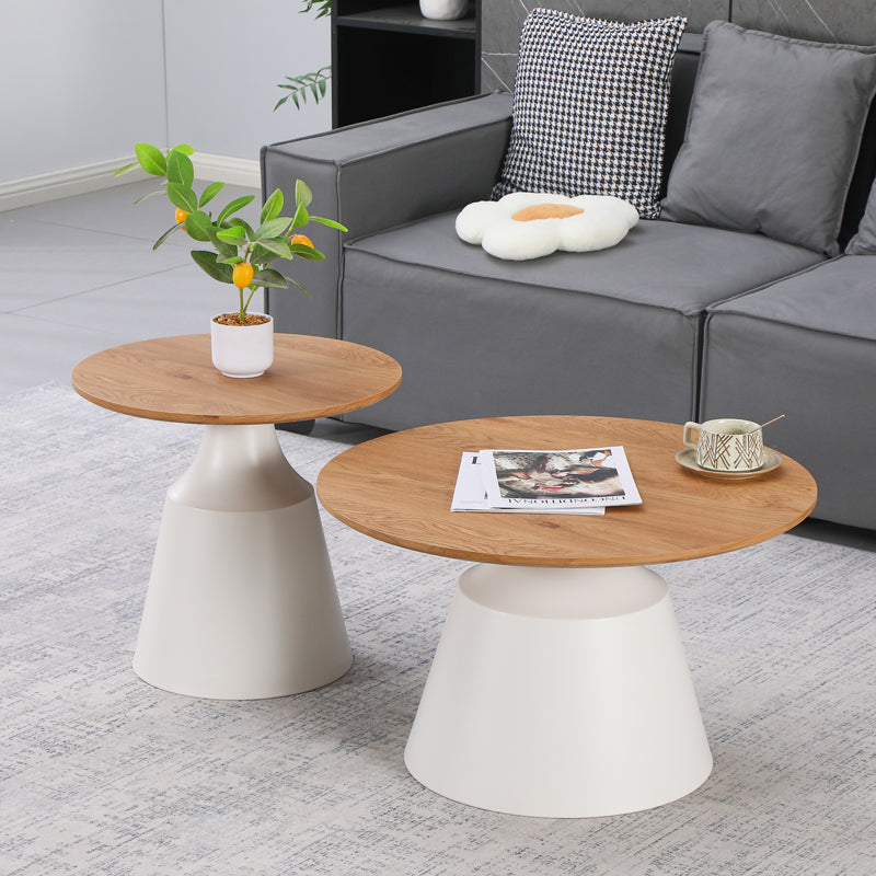 Parquet Living Room Tables Set of 2 Metal White - MDF in Natural Shade