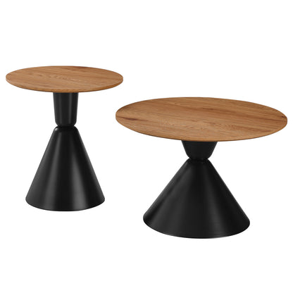 Obsidian Living Room Tables Set of 2 Metal Black - MDF in Natural Shade