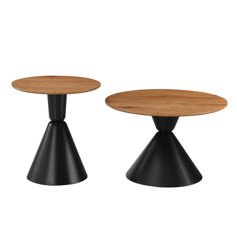Obsidian Living Room Tables Set of 2 Metal Black - MDF in Natural Shade
