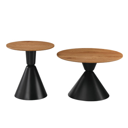 Obsidian Living Room Tables Set of 2 Metal Black - MDF in Natural Shade