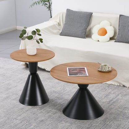 Obsidian Living Room Tables Set of 2 Metal Black - MDF in Natural Shade