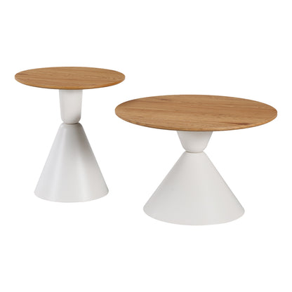 Obsidian Coffee Tables Set of 2 Metal White - MDF in Natural Shade