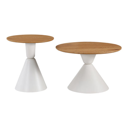 Obsidian Coffee Tables Set of 2 Metal White - MDF in Natural Shade