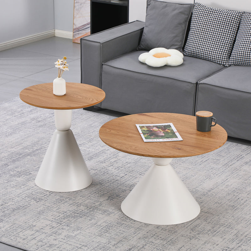 Obsidian Coffee Tables Set of 2 Metal White - MDF in Natural Shade