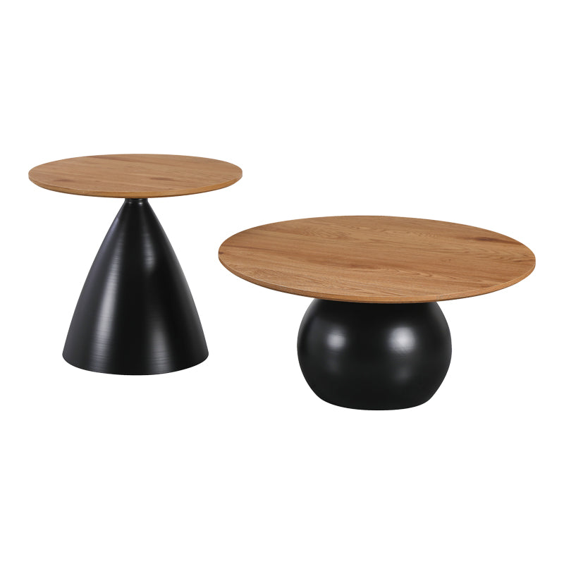 Caple Living Room Tables Set of 2 Metal Black - MDF in Natural Shade