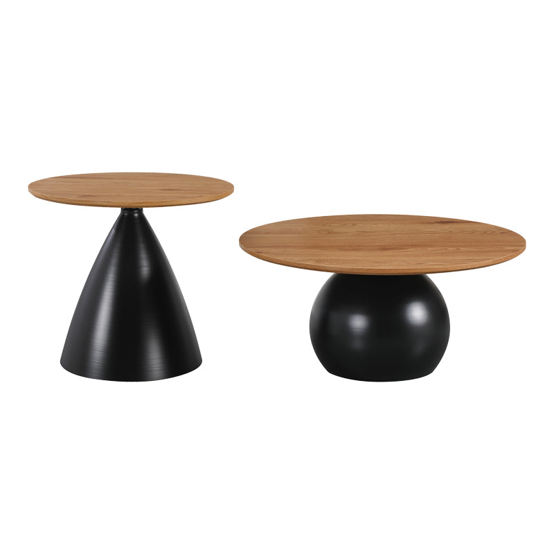 Caple Living Room Tables Set of 2 Metal Black - MDF in Natural Shade