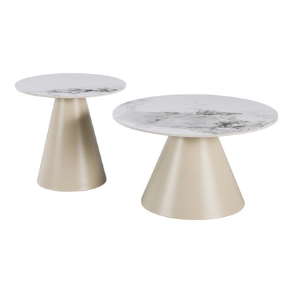 Duoma Coffee Tables Set of 2 Metal Cappuccino - Travertine with Marble Effect