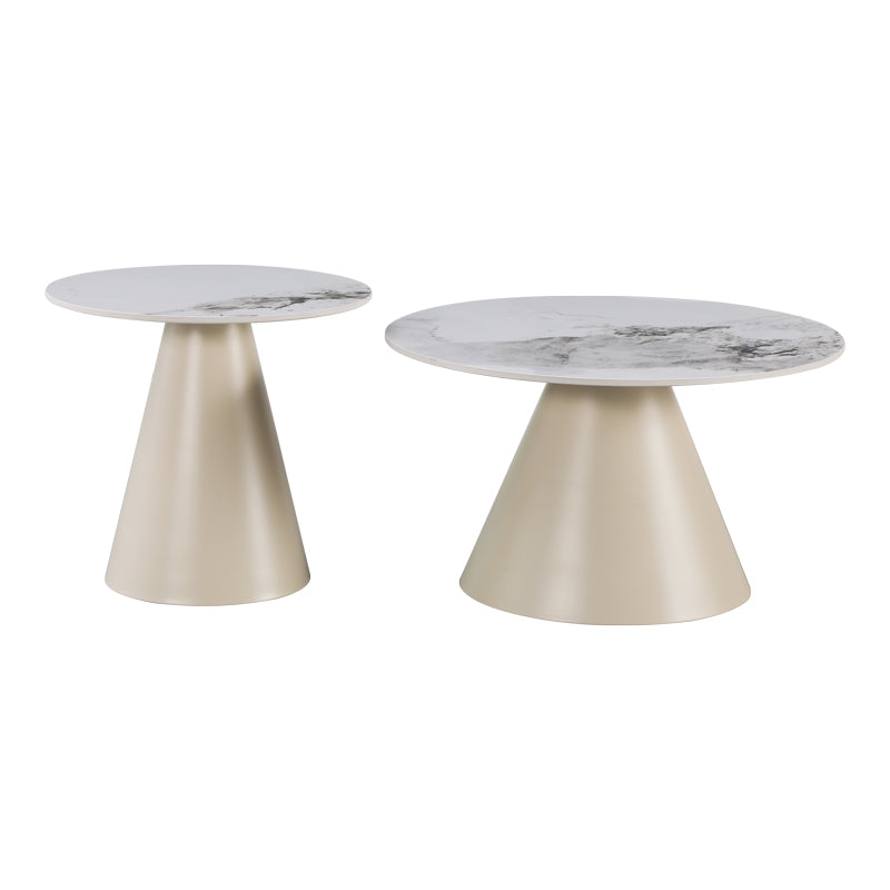 Duoma Coffee Tables Set of 2 Metal Cappuccino - Travertine with Marble Effect
