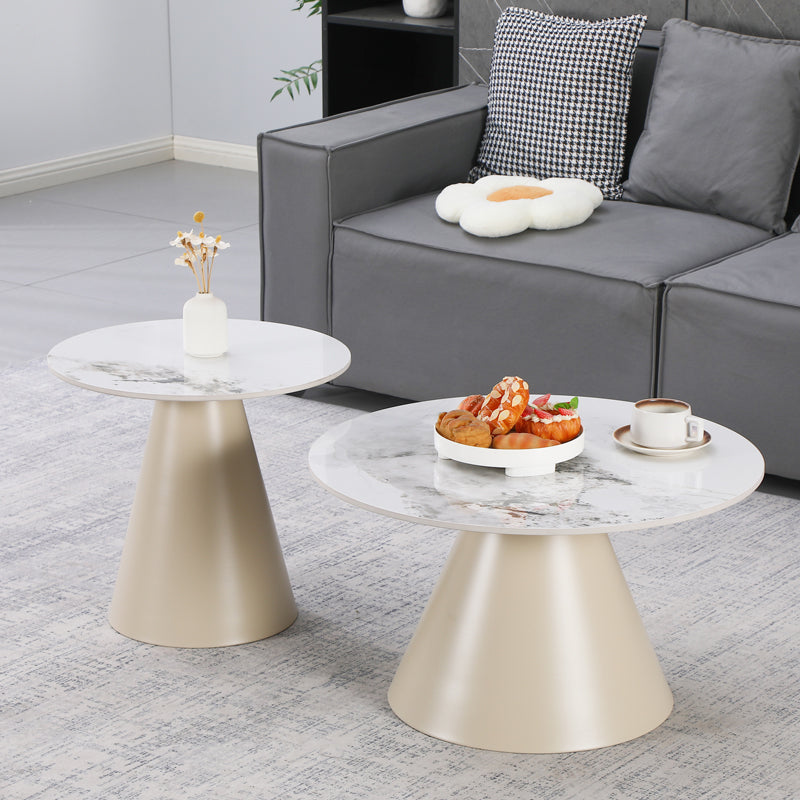 Duoma Coffee Tables Set of 2 Metal Cappuccino - Travertine with Marble Effect