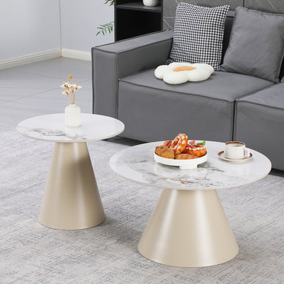 Duoma Coffee Tables Set of 2 Metal Cappuccino - Travertine with Marble Effect