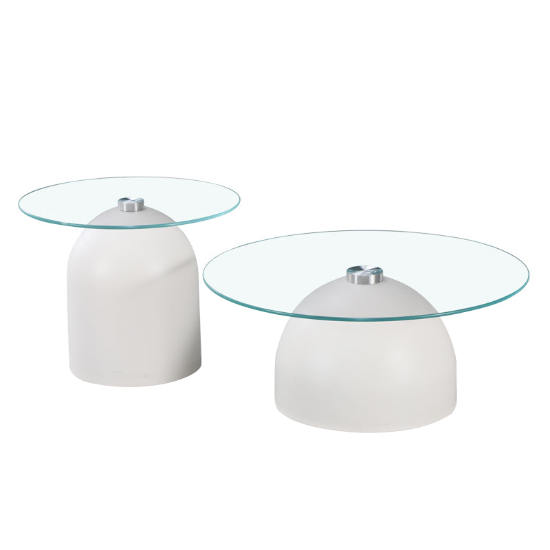 Barel Living Room Coffee Tables Set of 2 Metal White - Clear Glass