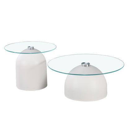 Barel Living Room Coffee Tables Set of 2 Metal White - Clear Glass