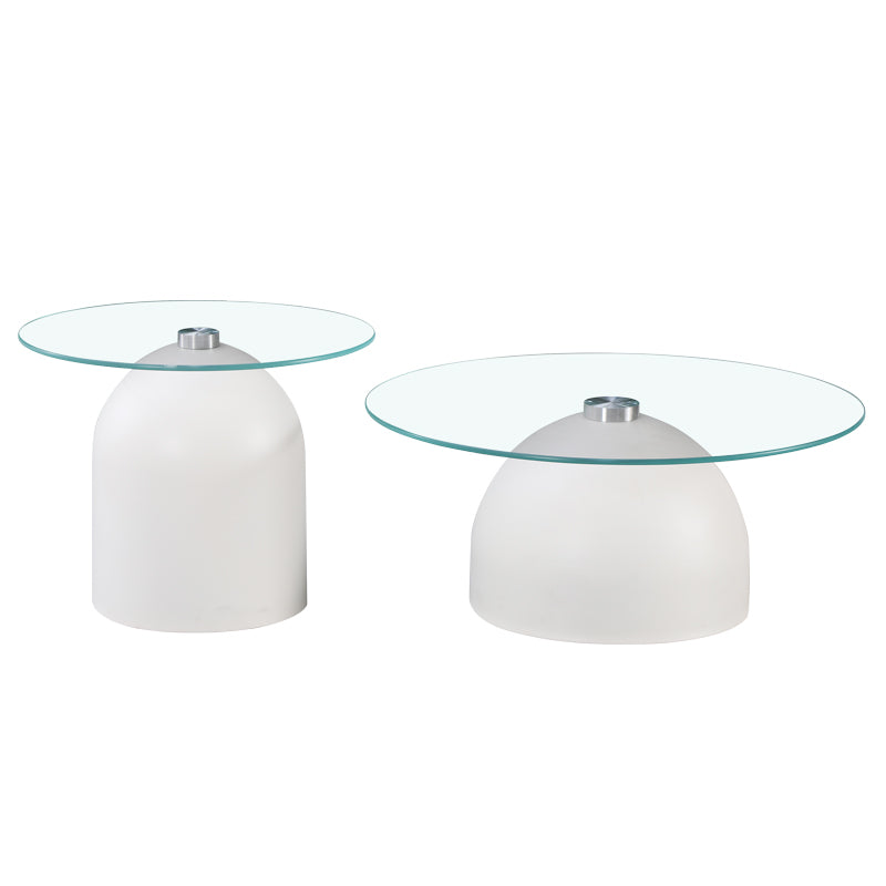 Barel Living Room Coffee Tables Set of 2 Metal White - Clear Glass