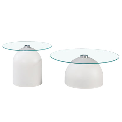 Barel Living Room Coffee Tables Set of 2 Metal White - Clear Glass